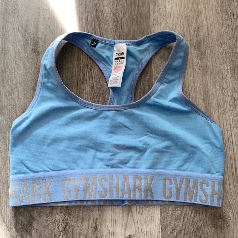 Gymshark Seamless Sports Bra Light Blue/Smokey Grey Letters